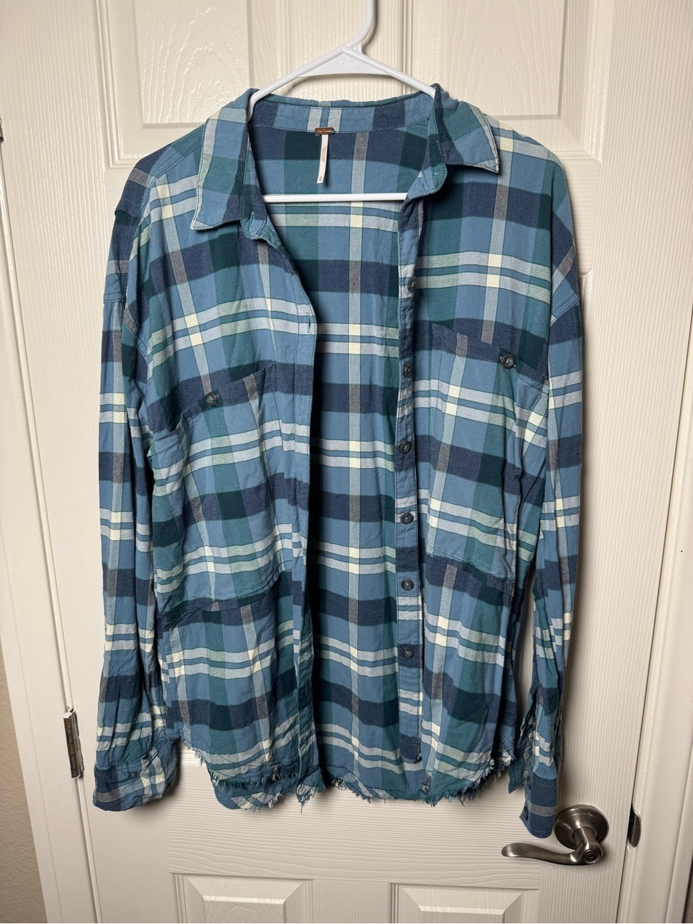 Free People Blue Plaid Button-Down Shirt
